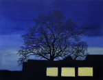 The silhouette of a studio building and a tree against the night-sky