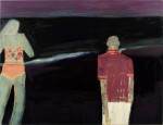 Two figures on the seashore at night