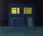 A house at night with yellow windows