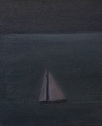 A boat voyaging at sea at night