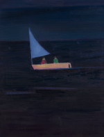 two figures in a sailing boat at night