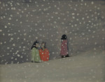 Three figures standing in the snow