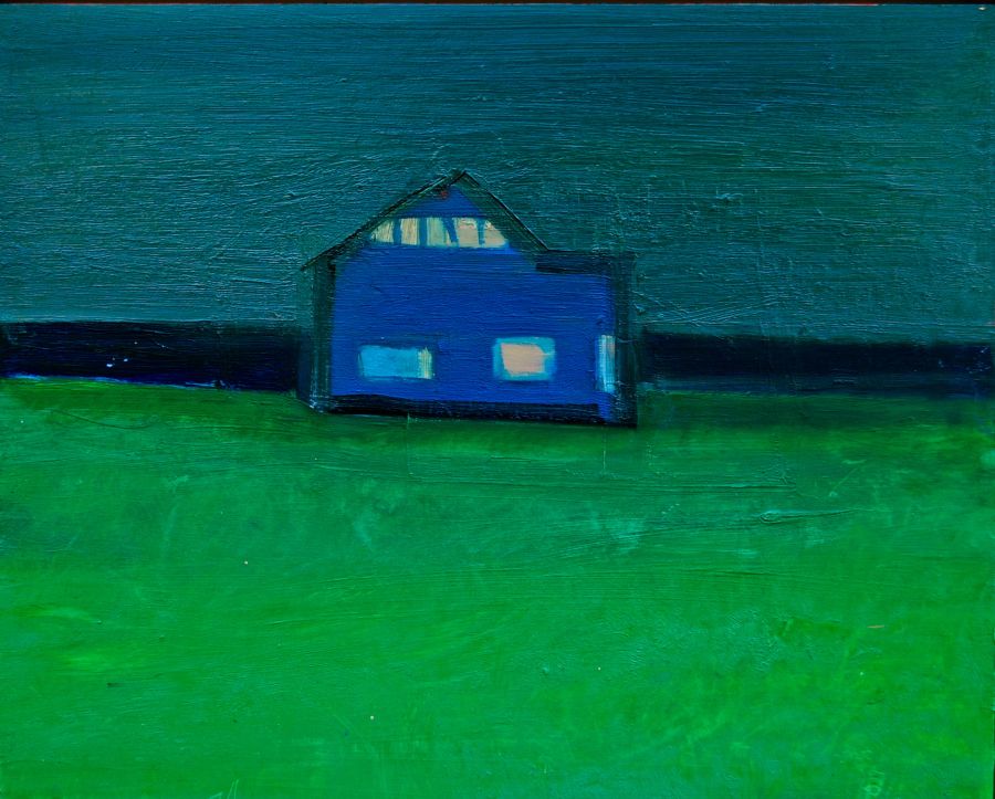 landscape of a blue house on the seashore.