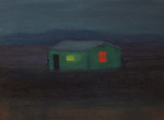 A glowing shack by the seashore