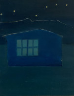 A blue house under a starry sky
