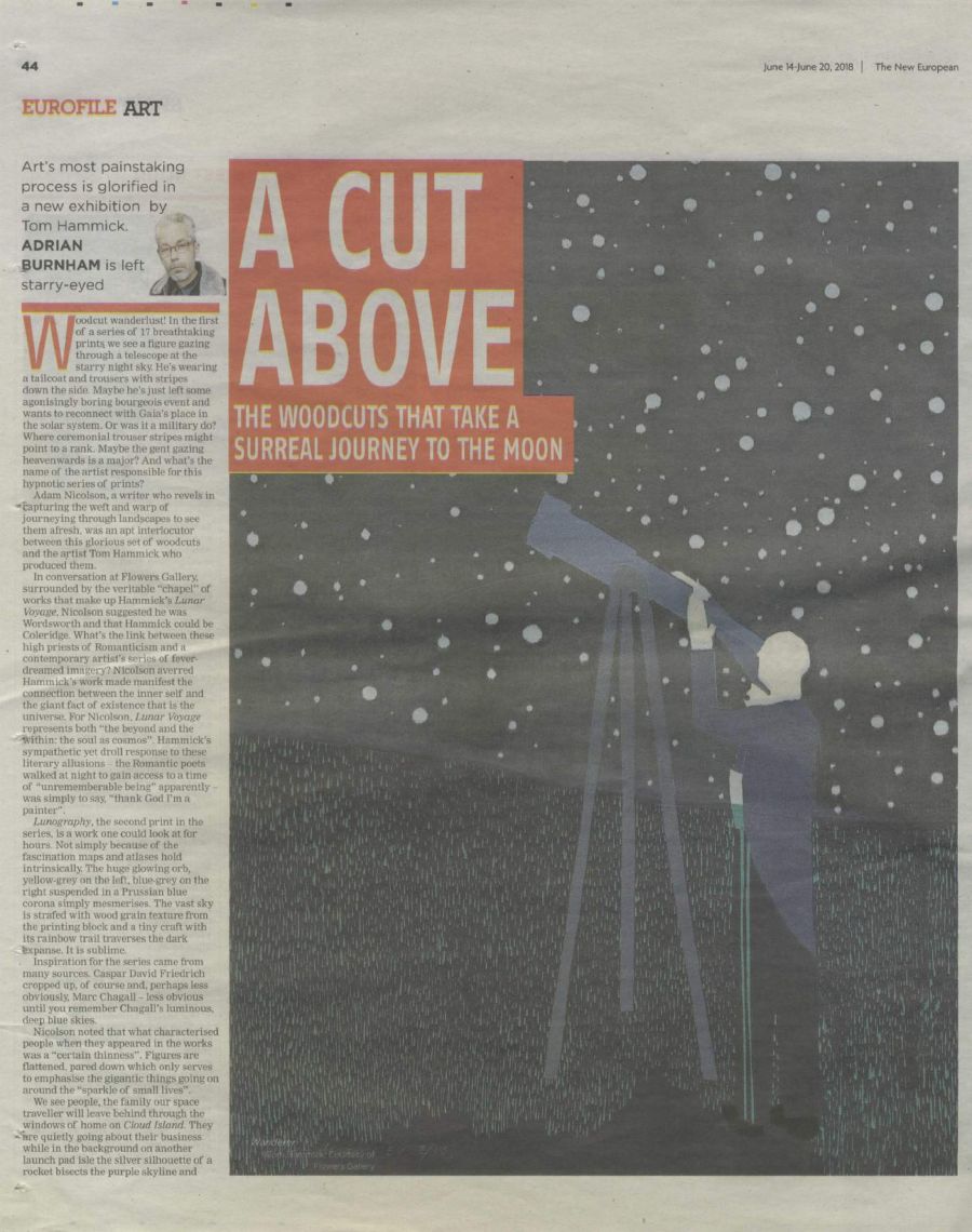 newpaper clipping with illustration of man with telescope.