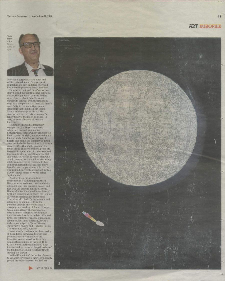 Newspaper clipping with portrait of man and illustration of earth from space.