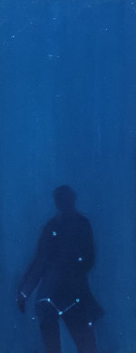 Silhouette of a blue figure.