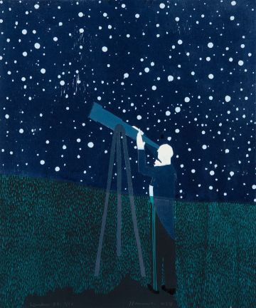 Man looking at stars through a telescope.