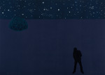 Standing man under the dark starry sky