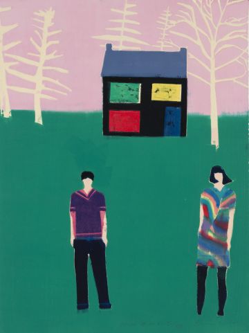 Man and woman in front of a house.