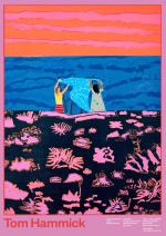 art exhibition poster with two figures in a seascape