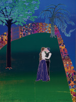 A couple embracing in a walled garden