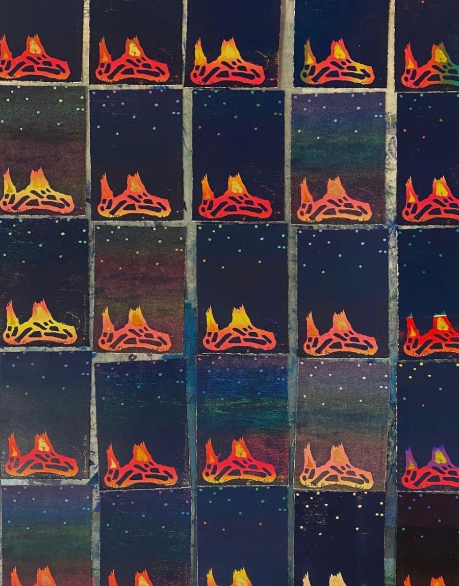 Photo grid of a small fire print.