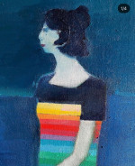 Portrait of a woman wearing a multicoloured dress