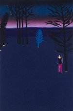 Woman in the woods at night