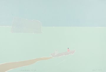 Boat passing iceberg.