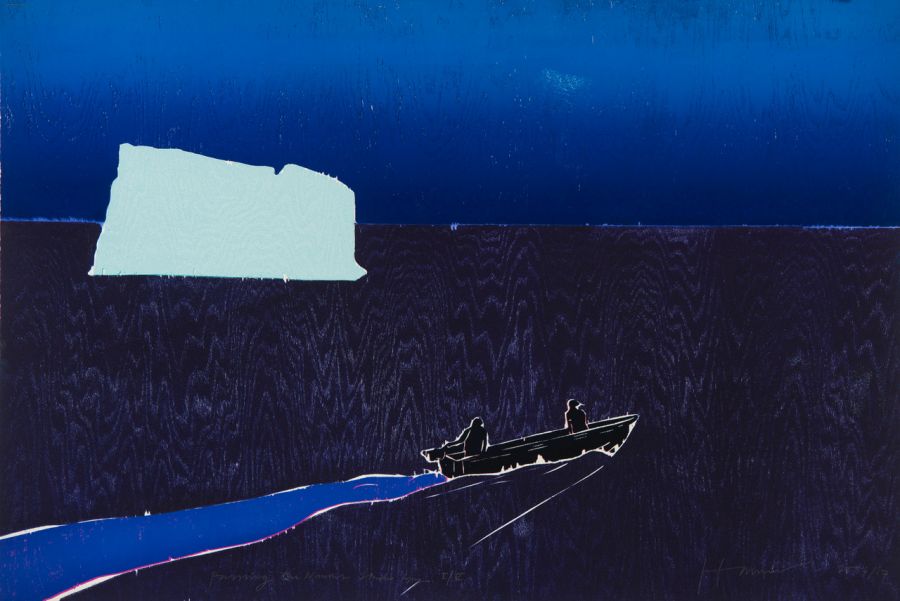 Two figures in a boat at night.