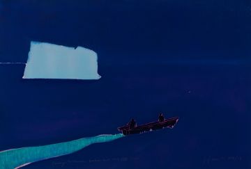 Boat passing iceberg.