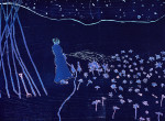 Woman watering the flowers at night